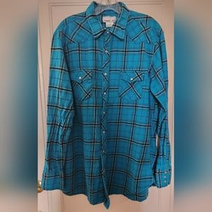 WRANGLER flannel western shirt. Blue/black. Size XL TALL